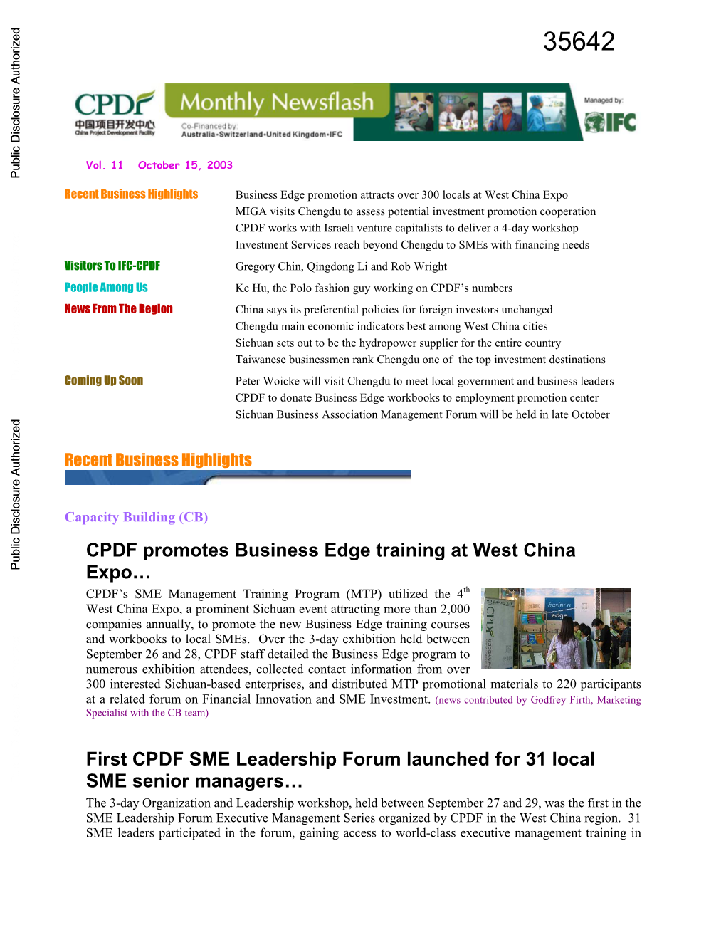 CPDF Promotes Business Edge Training At