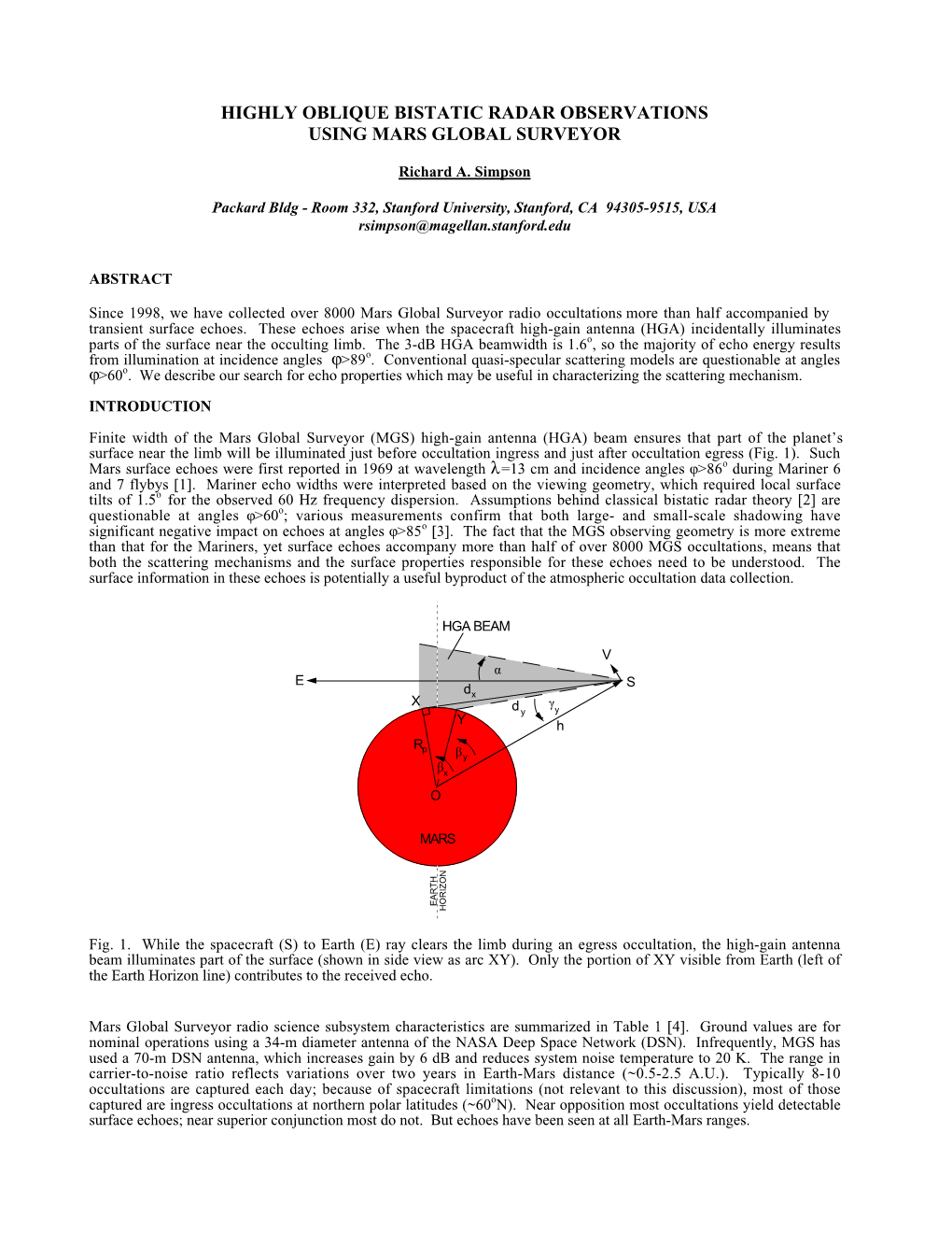 Highly Oblique Bistatic Radar Observations Using Mars Global Surveyor