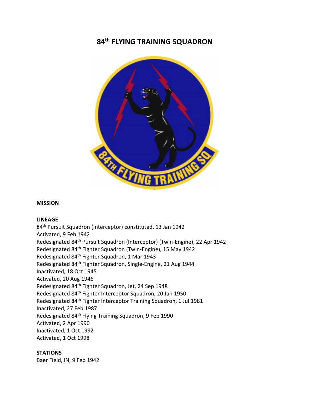 84Th FLYING TRAINING SQUADRON