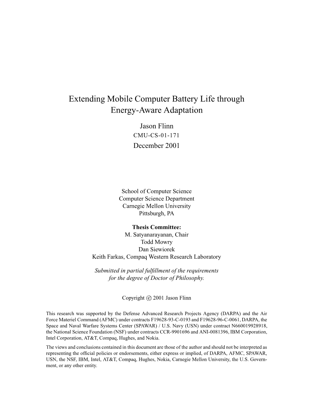 Extending Mobile Computer Battery Life Through Energy-Aware Adaptation