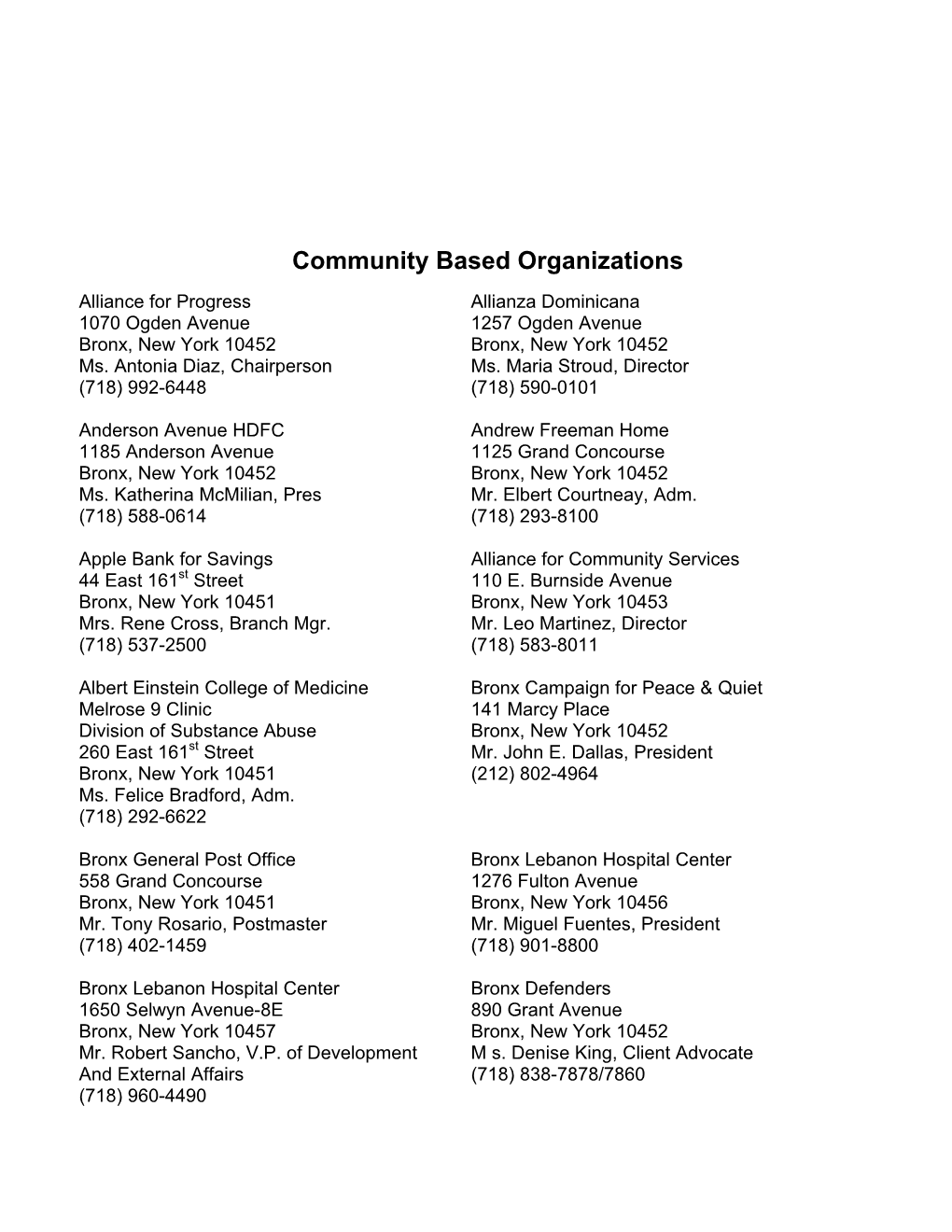 Community Based Organizations