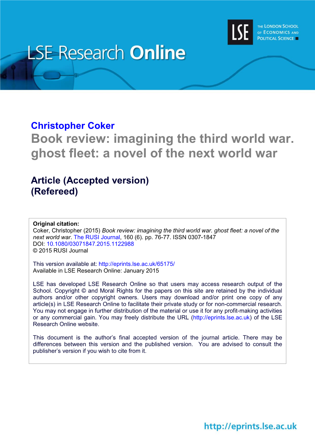 Book Review: Imagining the Third World War. Ghost Fleet: a Novel of the Next World War