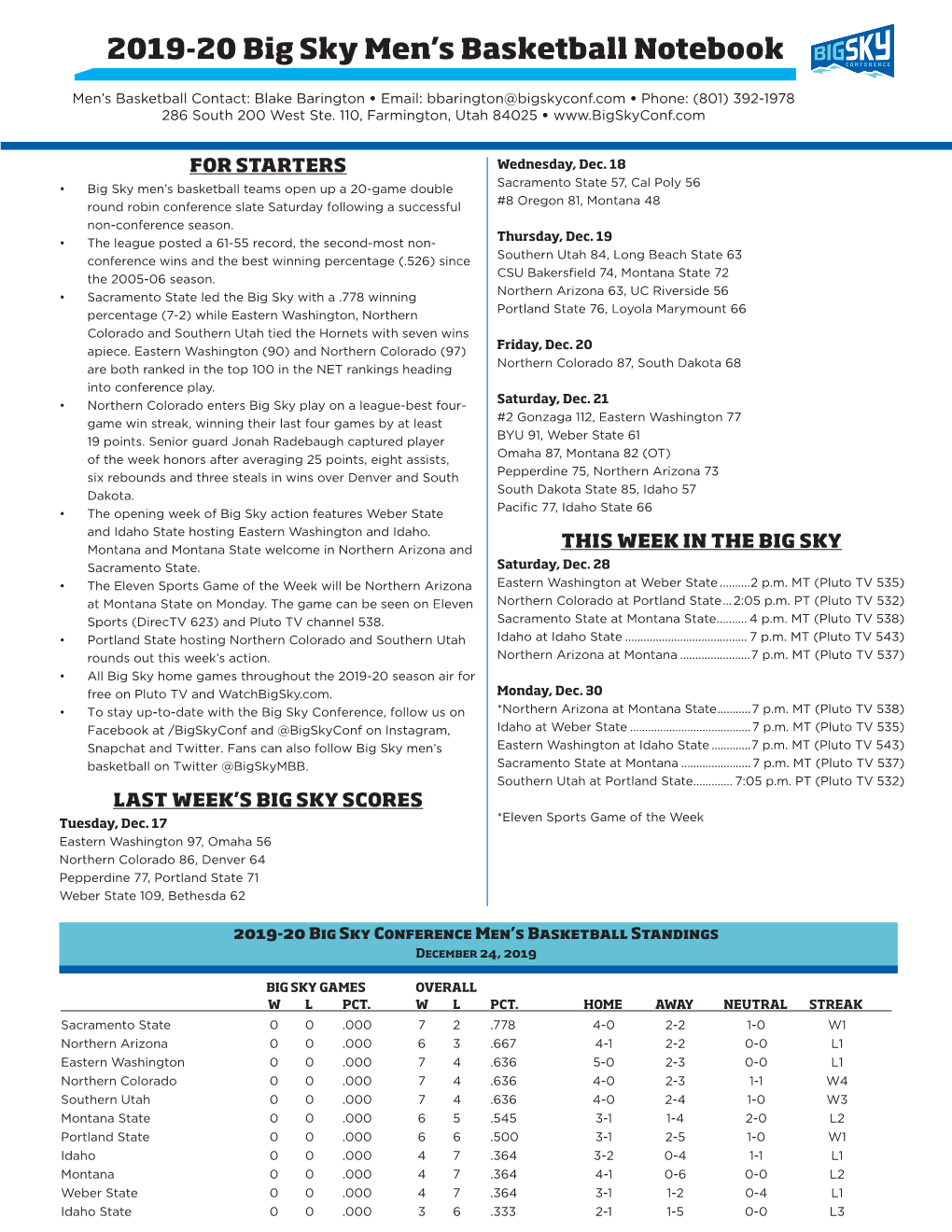 2019-20 Big Sky Men's Basketball Notebook