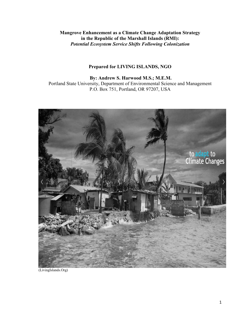 Mangrove Enhancement As a Climate Change Adaptation Strategy in the Republic of the Marshall Islands (RMI): Potential Ecosystem Service Shifts Following Colonization