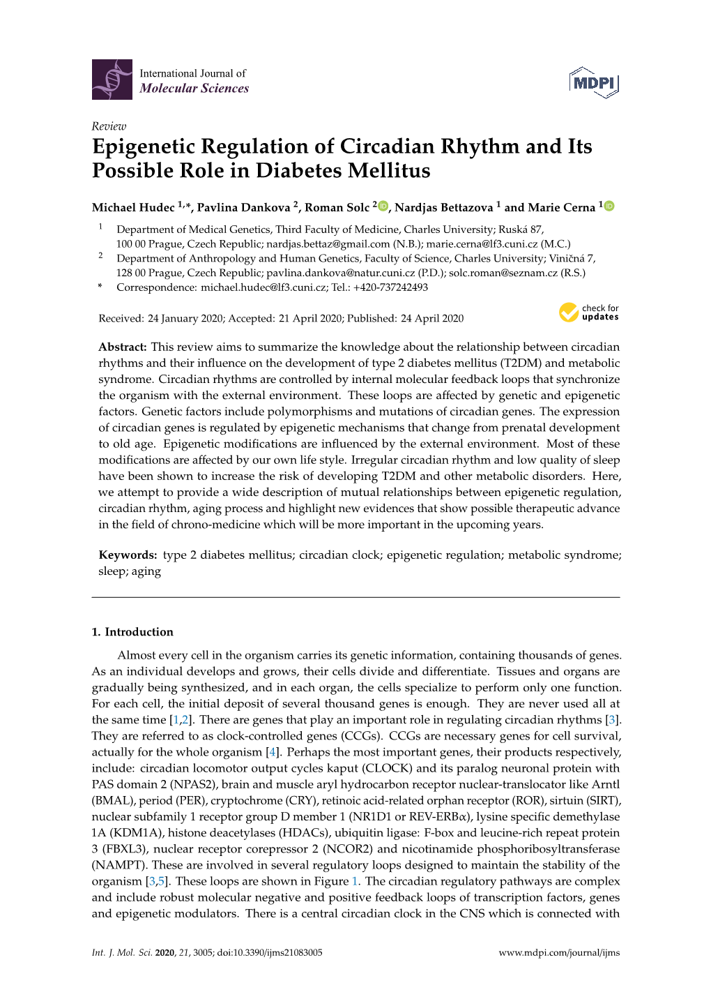 Epigenetic Regulation of Circadian Rhythm and Its Possible Role in Diabetes Mellitus