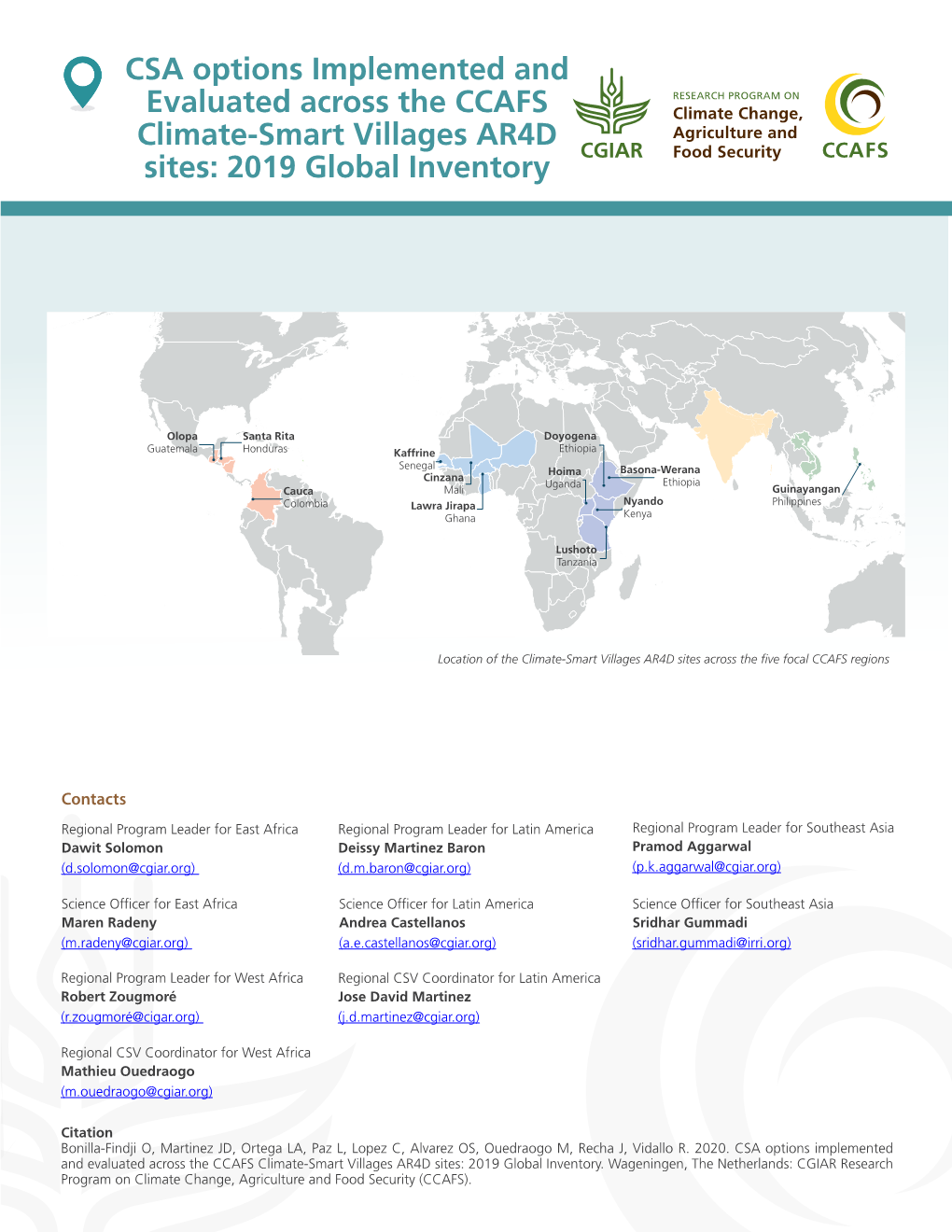 CSA Options Implemented and Evaluated Across the CCAFS Climate-Smart Villages AR4D Sites: 2019 Global Inventory