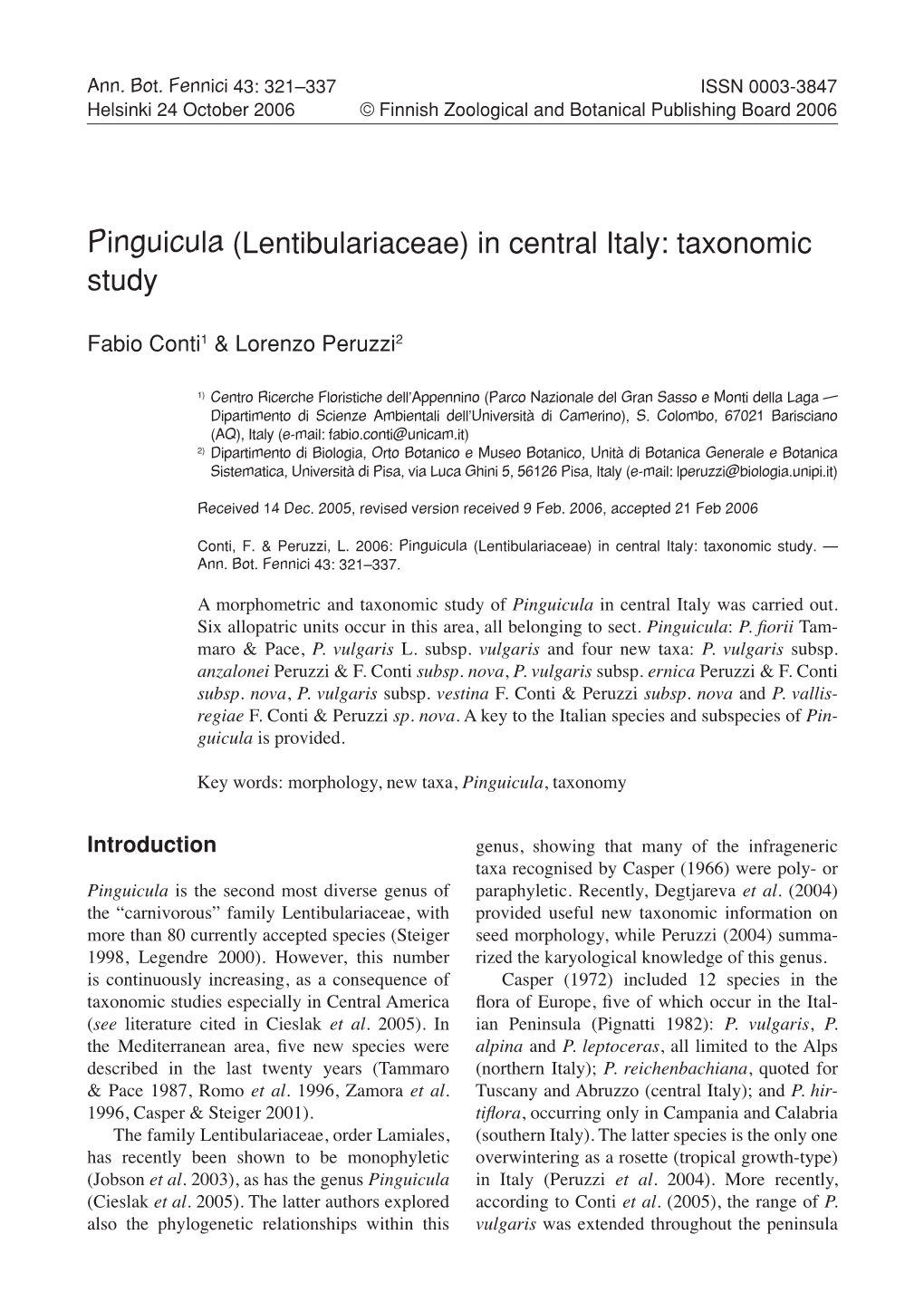 Pinguicula (Lentibulariaceae) in Central Italy: Taxonomic Study