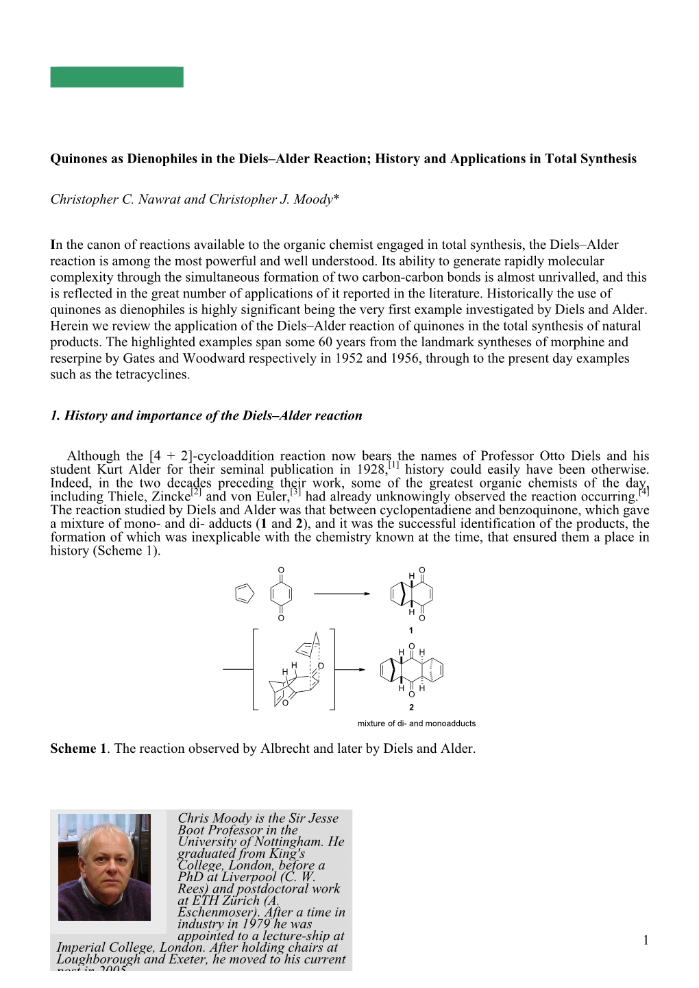 Scheme 1. the Reaction Observed by Albrecht and Later by Diels and Alder