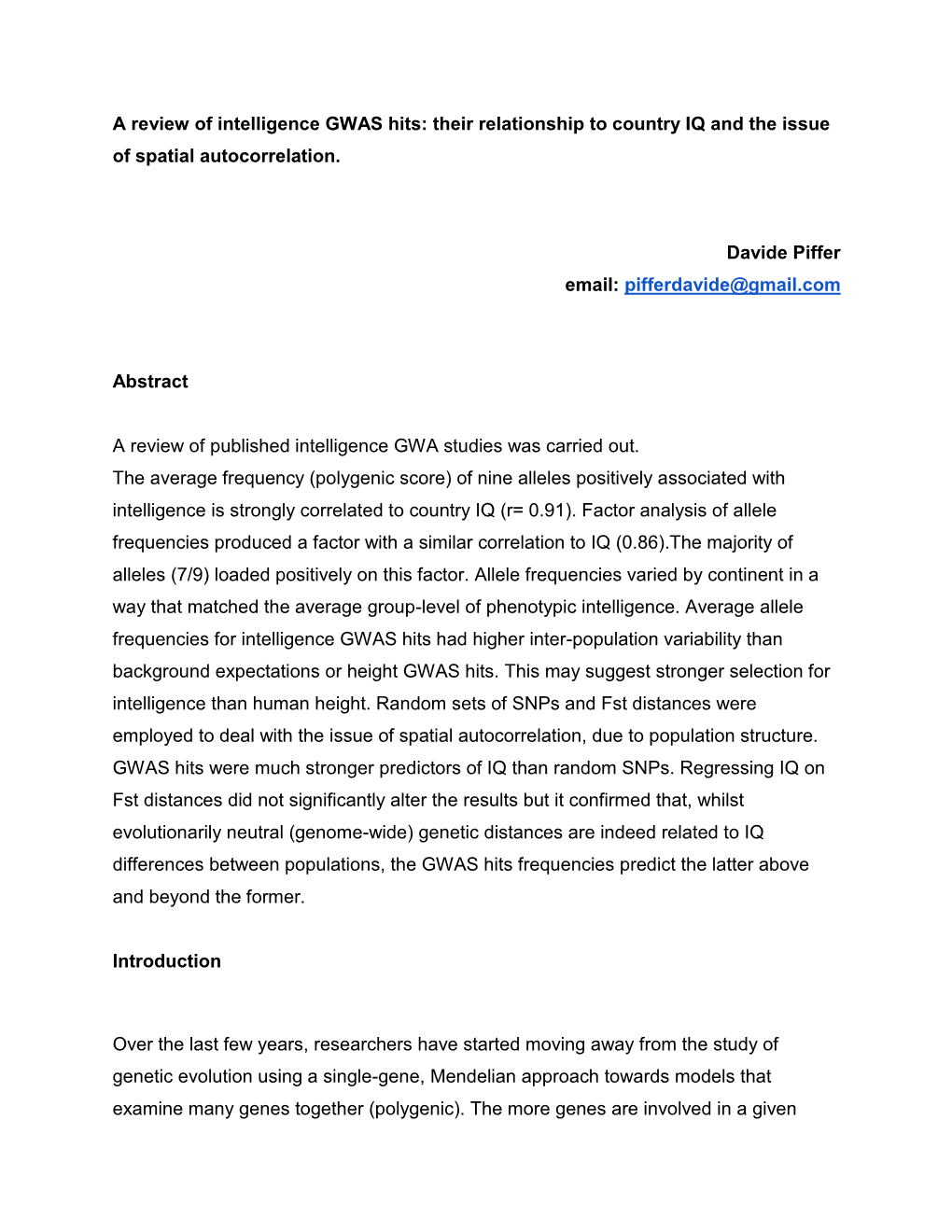 A Review of Intelligence GWAS Hits: Their Relationship to Country IQ and the Issue of Spatial Autocorrelation