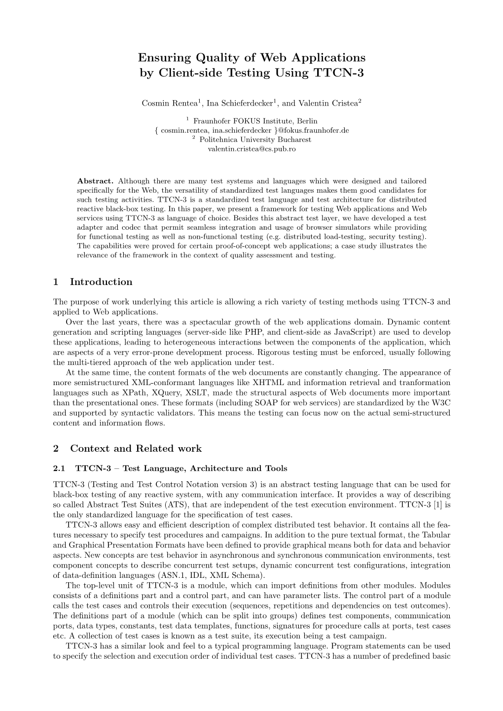 Ensuring Quality of Web Applications by Client-Side Testing Using TTCN-3