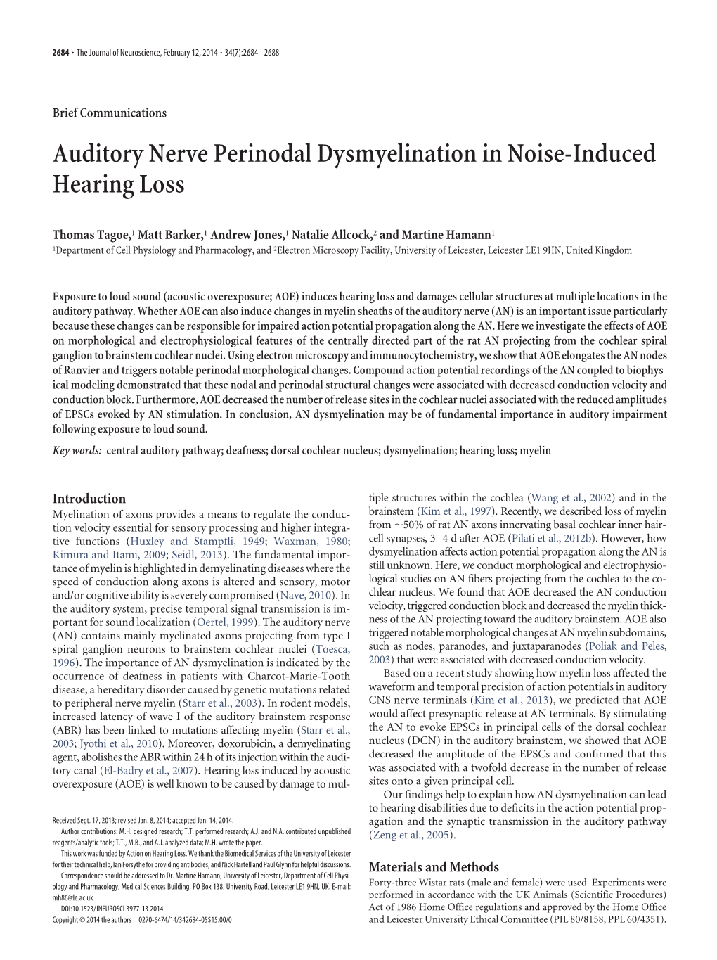 Auditory Nerve Perinodal Dysmyelination in Noise-Induced Hearing Loss