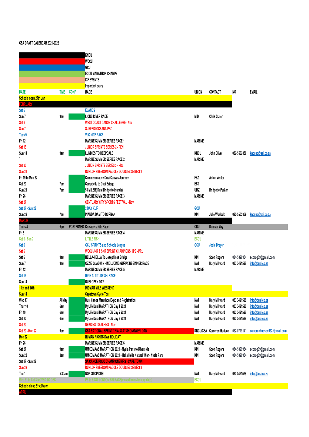 Csa Planning Calendar Calendar 2021-2022 Version