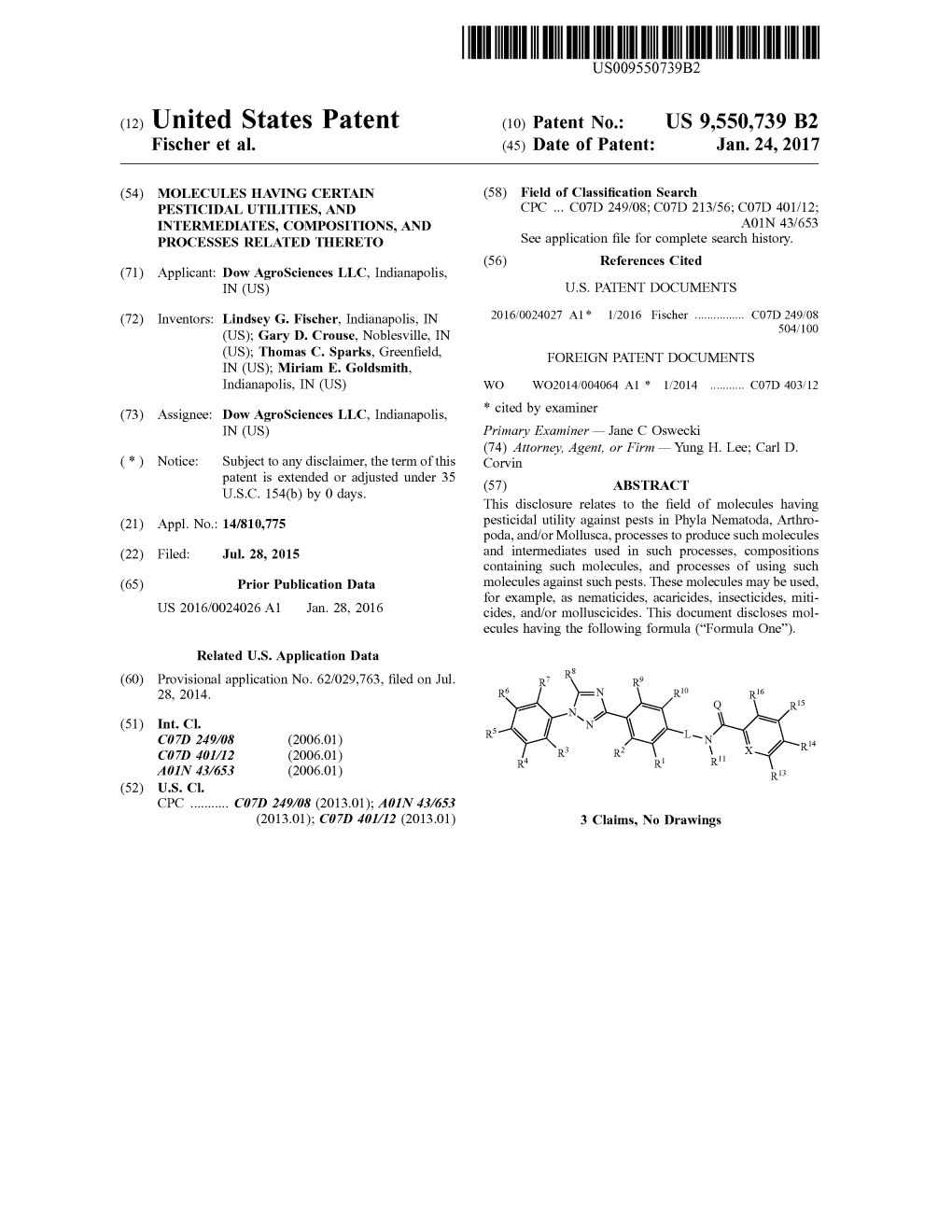 (12) United States Patent (10) Patent No.: US 9,550,739 B2 Fischer Et Al