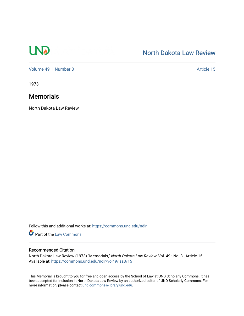 North Dakota Law Review Memorials