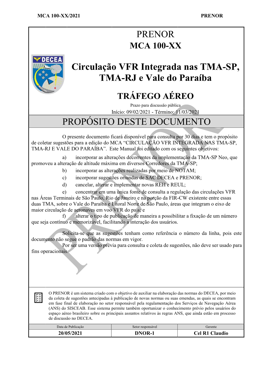 PRENOR Circulação VFR Integrada Nas TMA-SP, TMA-RJ E Vale Do