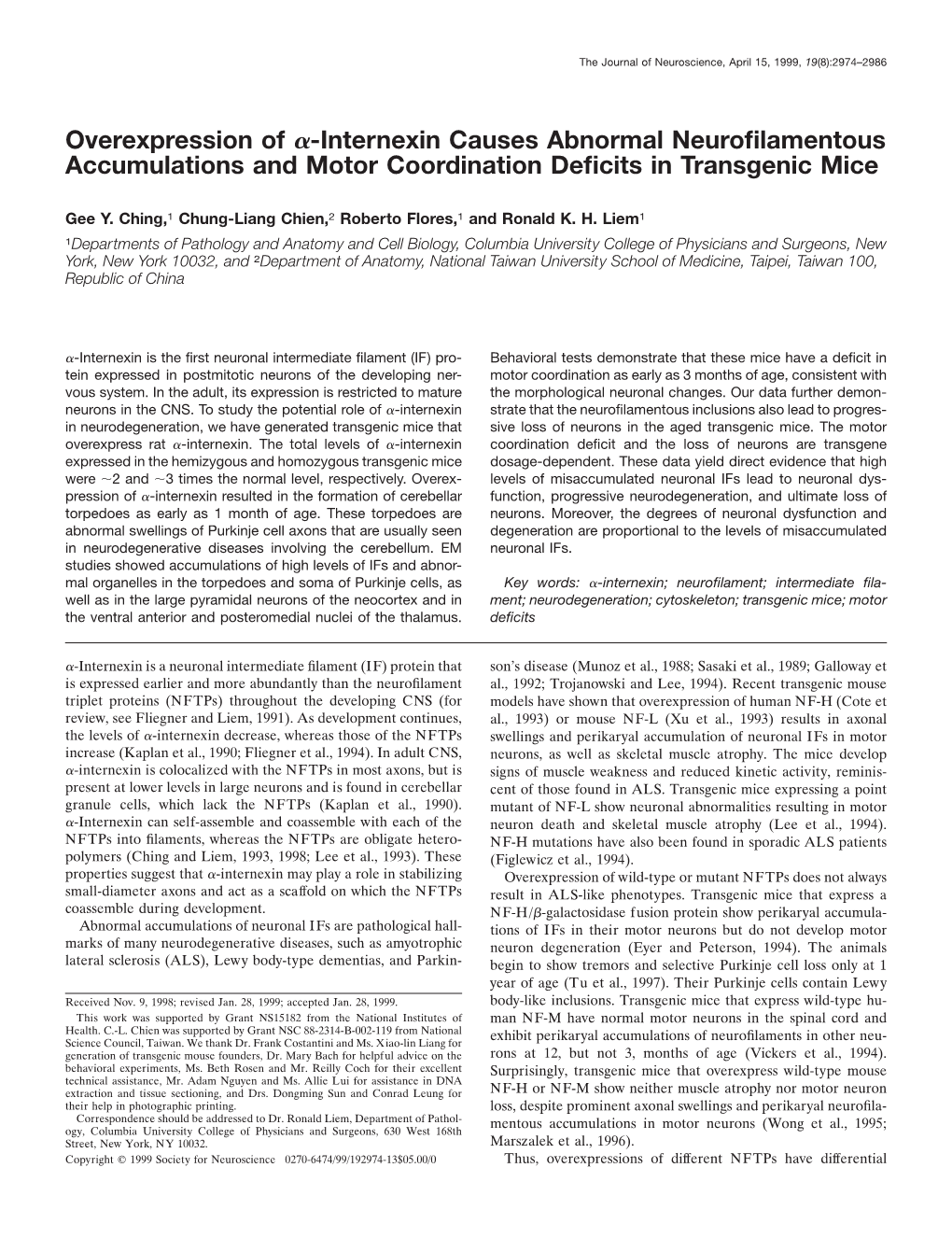 Internexin Causes Abnormal Neurofilamentous Accumulations