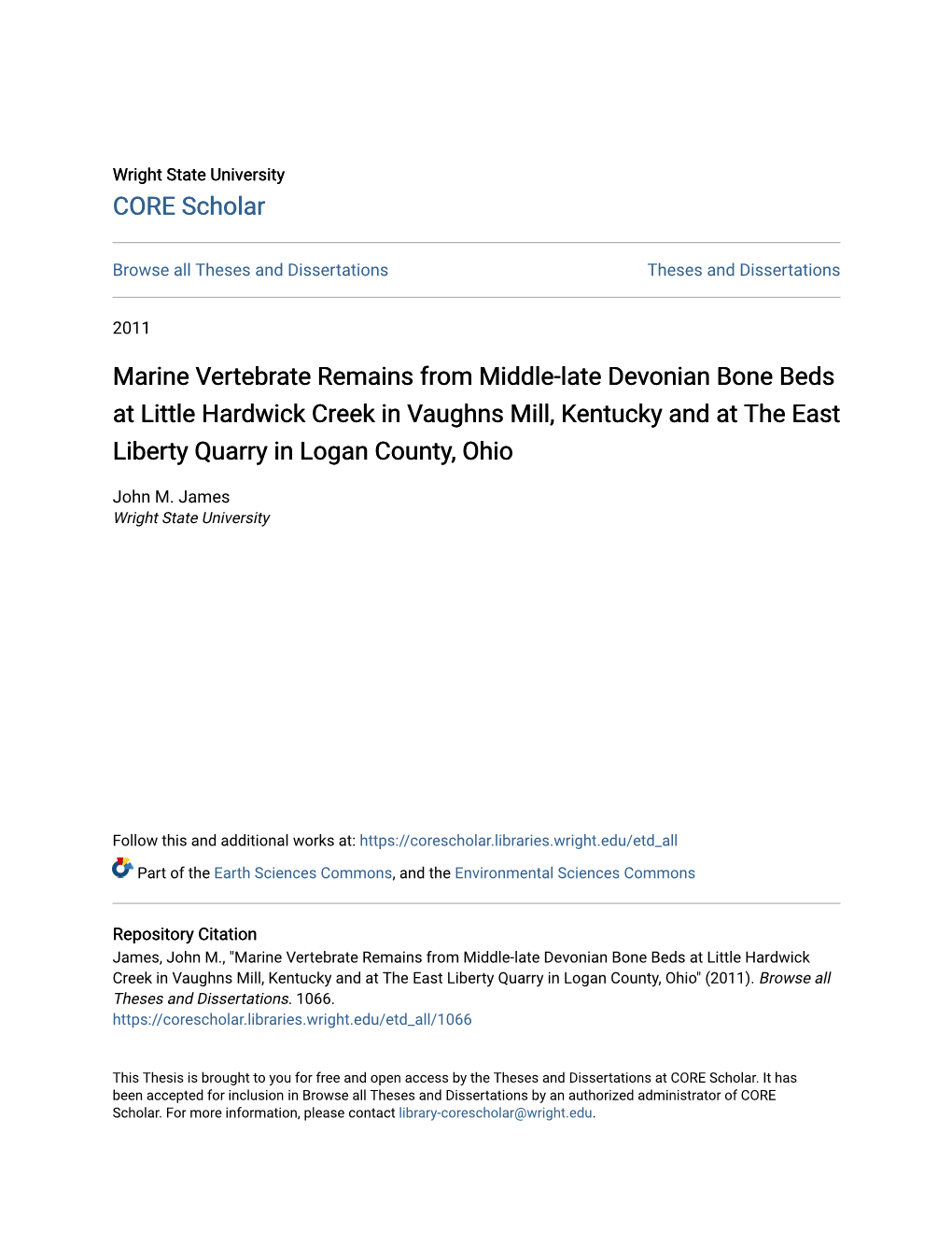 Marine Vertebrate Remains from Middle-Late Devonian Bone Beds at Little Hardwick Creek in Vaughns Mill, Kentucky and at the East Liberty Quarry in Logan County, Ohio