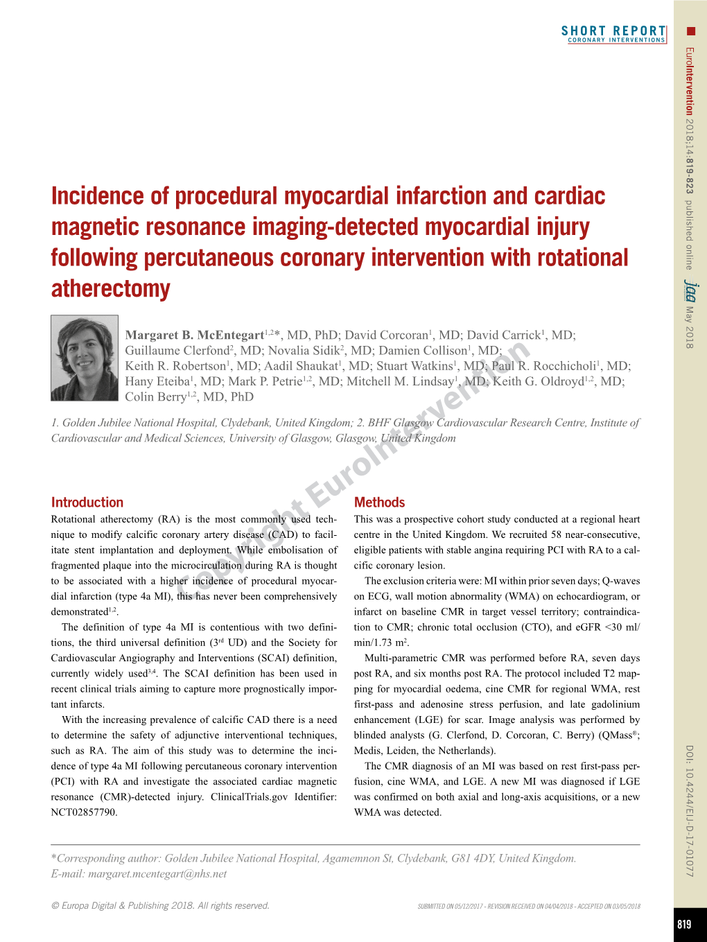 Incidence of Procedural Myocardial Infarction and Cardiac Magnetic