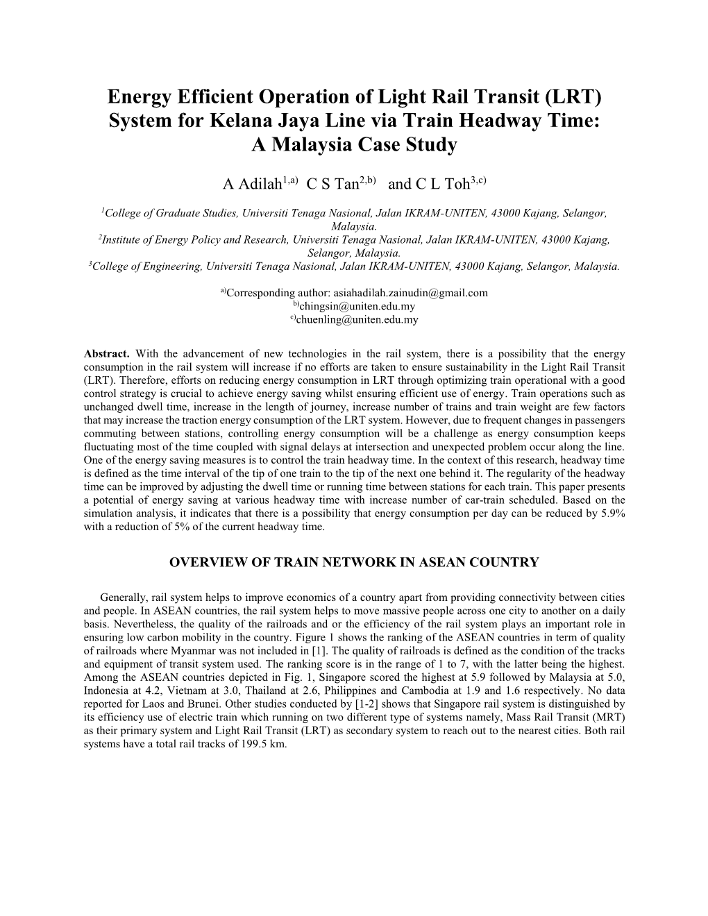 Energy Efficient Operation of Light Rail Transit (LRT) System for Kelana Jaya Line Via Train Headway Time: a Malaysia Case Study