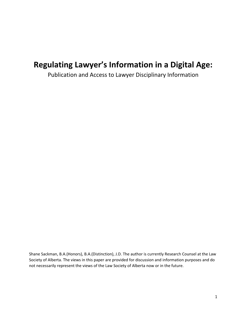 Regulating Lawyer's Information in a Digital Age