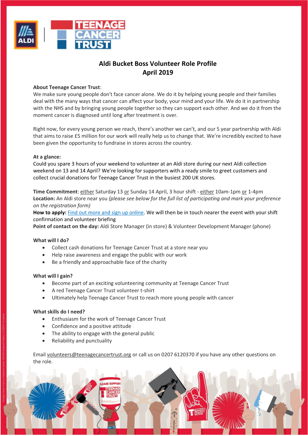 Aldi Bucket Boss Volunteer Role Profile April 2019