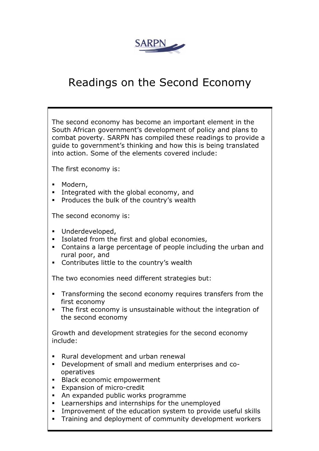 Readings on the Second Economy