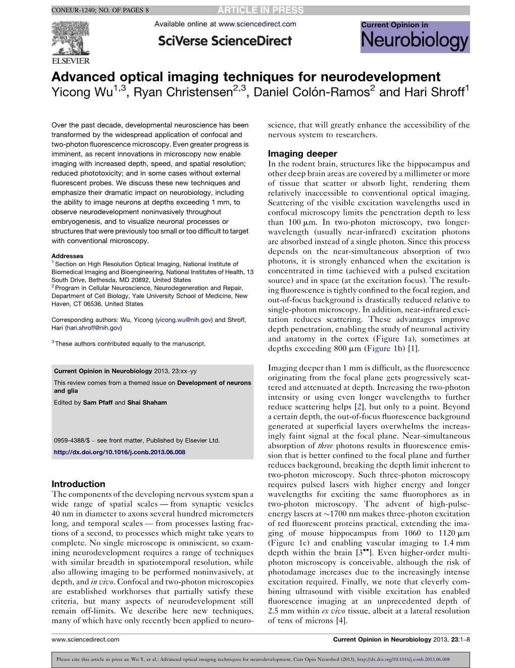 Advanced Optical Imaging Techniques for Neurodevelopment