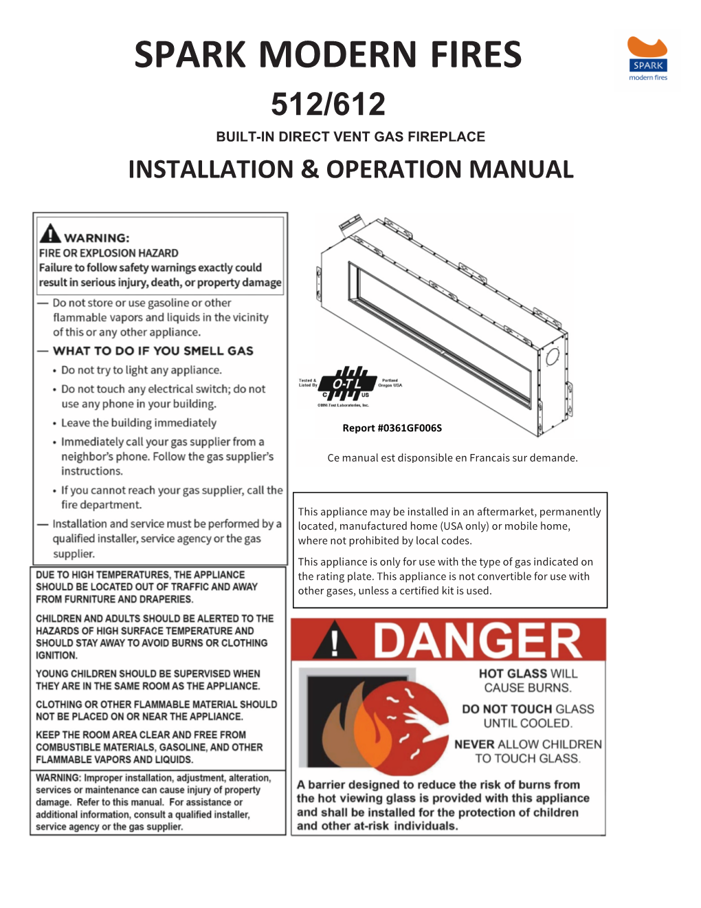 512/612 Built-In Direct Vent Gas Fireplace Installation & Operation Manual