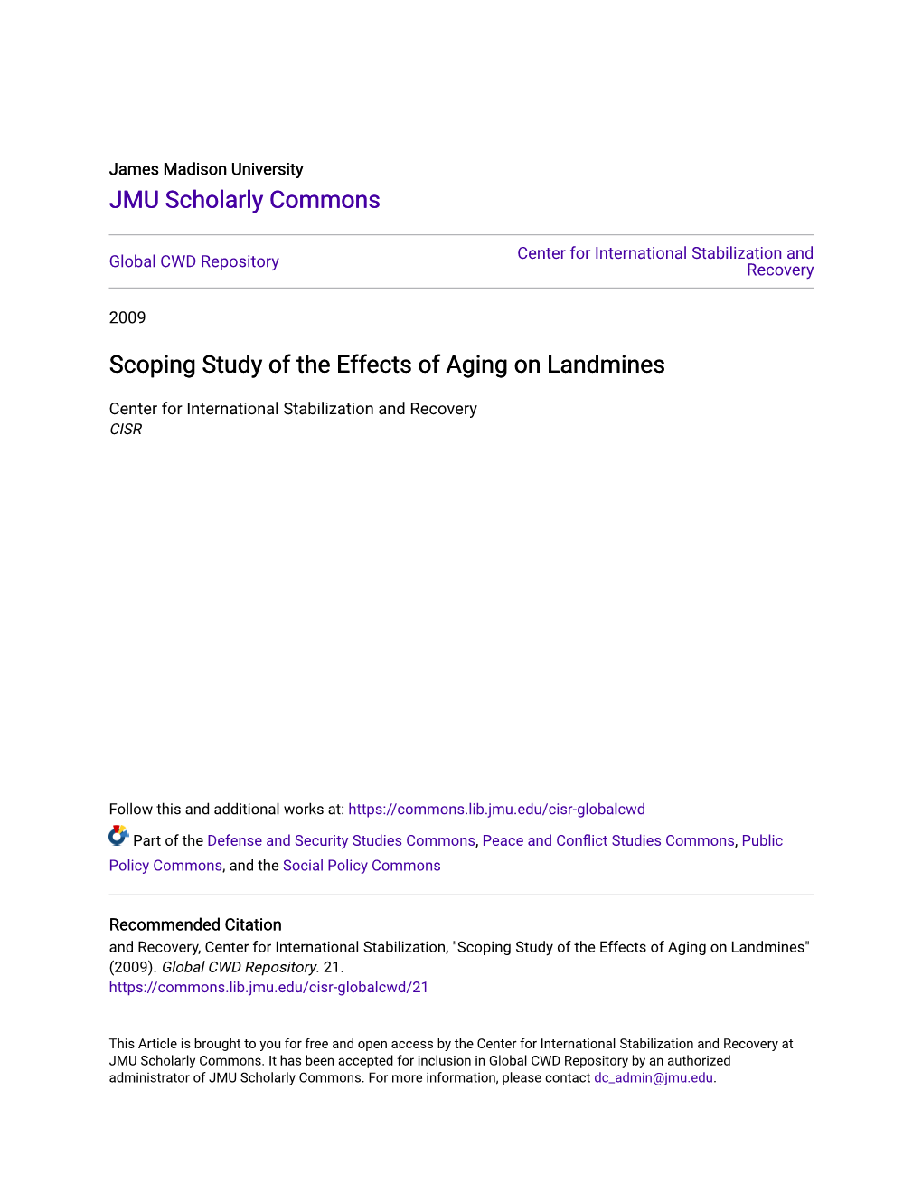 Scoping Study of the Effects of Aging on Landmines