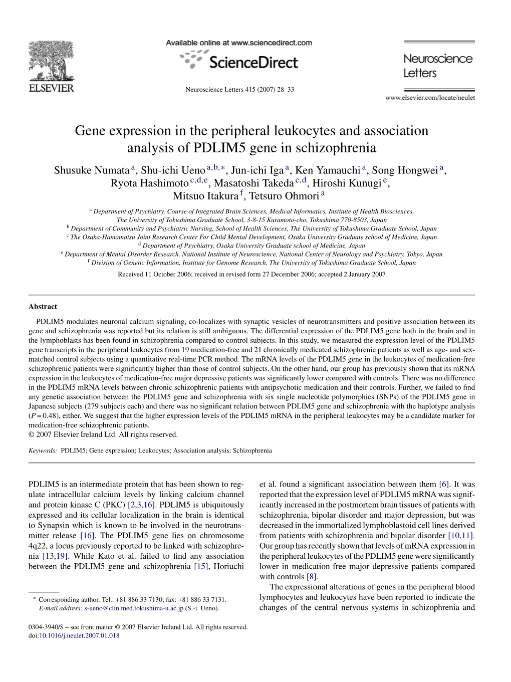 Gene Expression in the Peripheral Leukocytes and Association Analysis