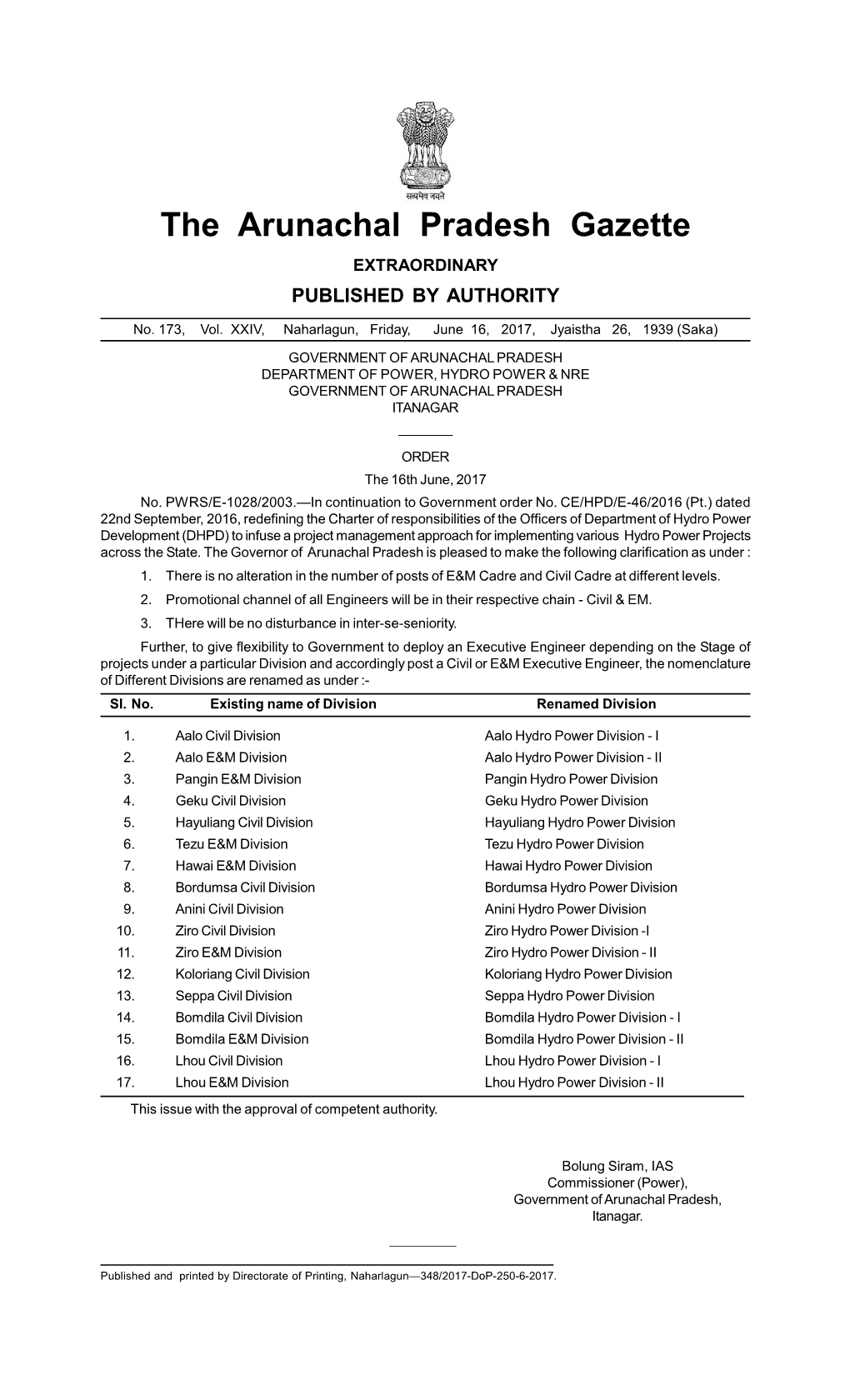 The Arunachal Pradesh Gazette EXTRAORDINARY PUBLISHED by AUTHORITY