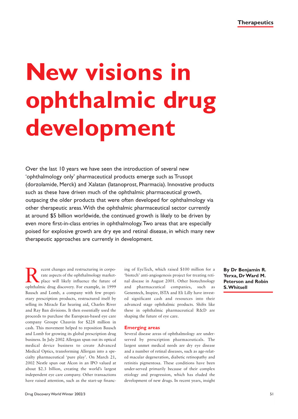 New Visions in Ophthalmic Drug Development