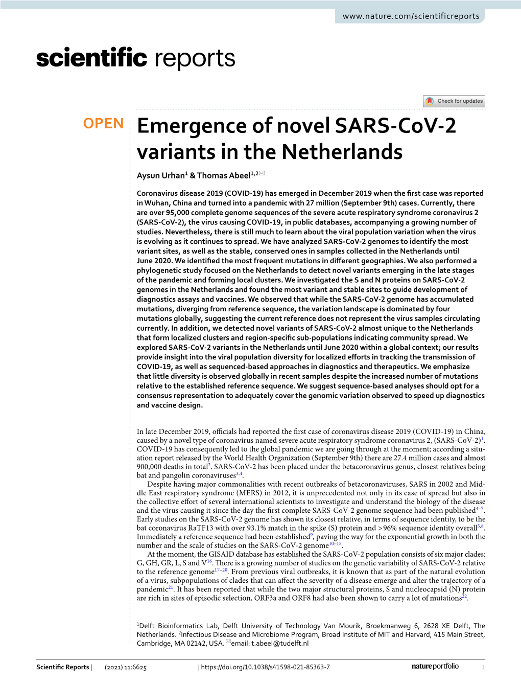 Emergence of Novel SARS-Cov-2 Variants in the Netherlands