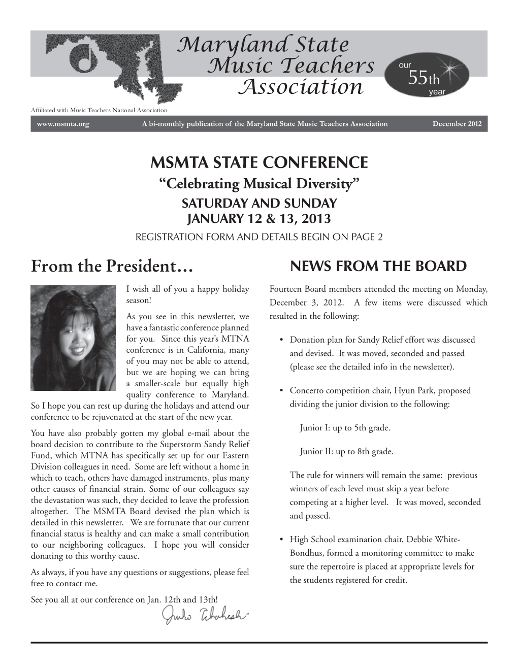 Maryland State Music Teachers Association from the President…