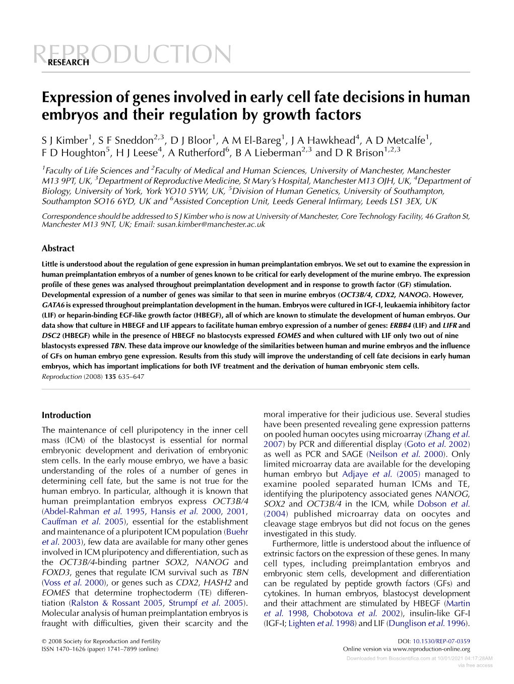 Expression of Genes Involved in Early Cell Fate Decisions in Human Embryos and Their Regulation by Growth Factors