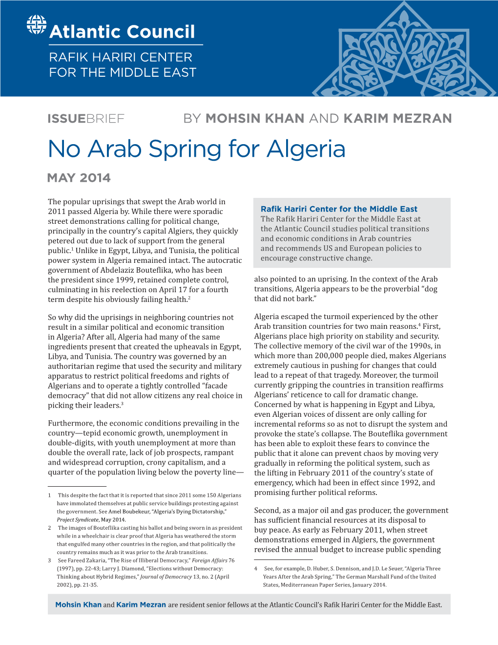 No Arab Spring for Algeria MAY 2014