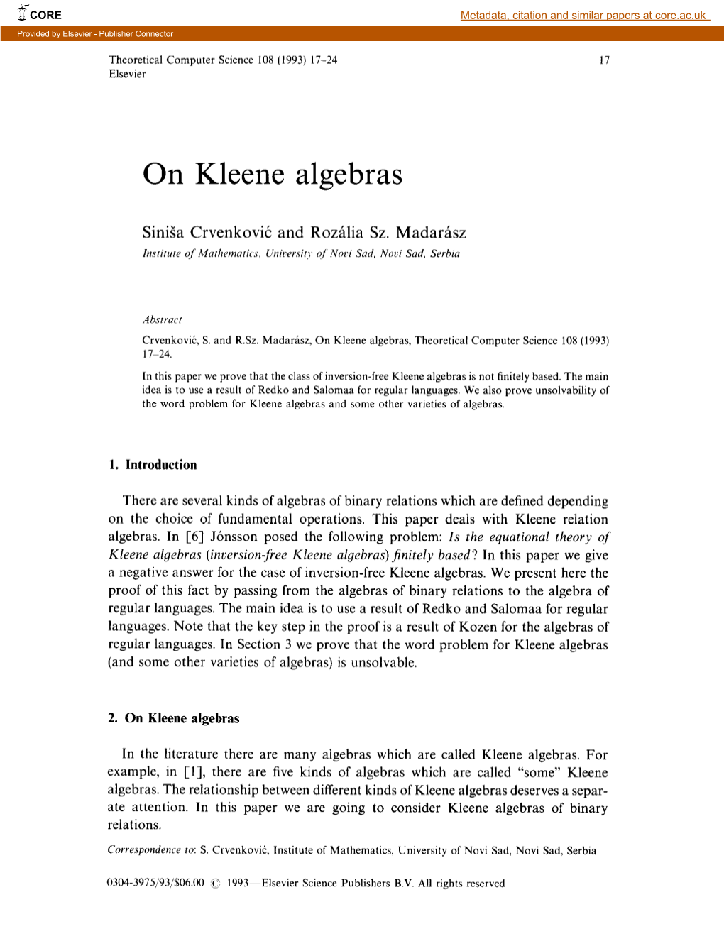 On Kleene Algebras