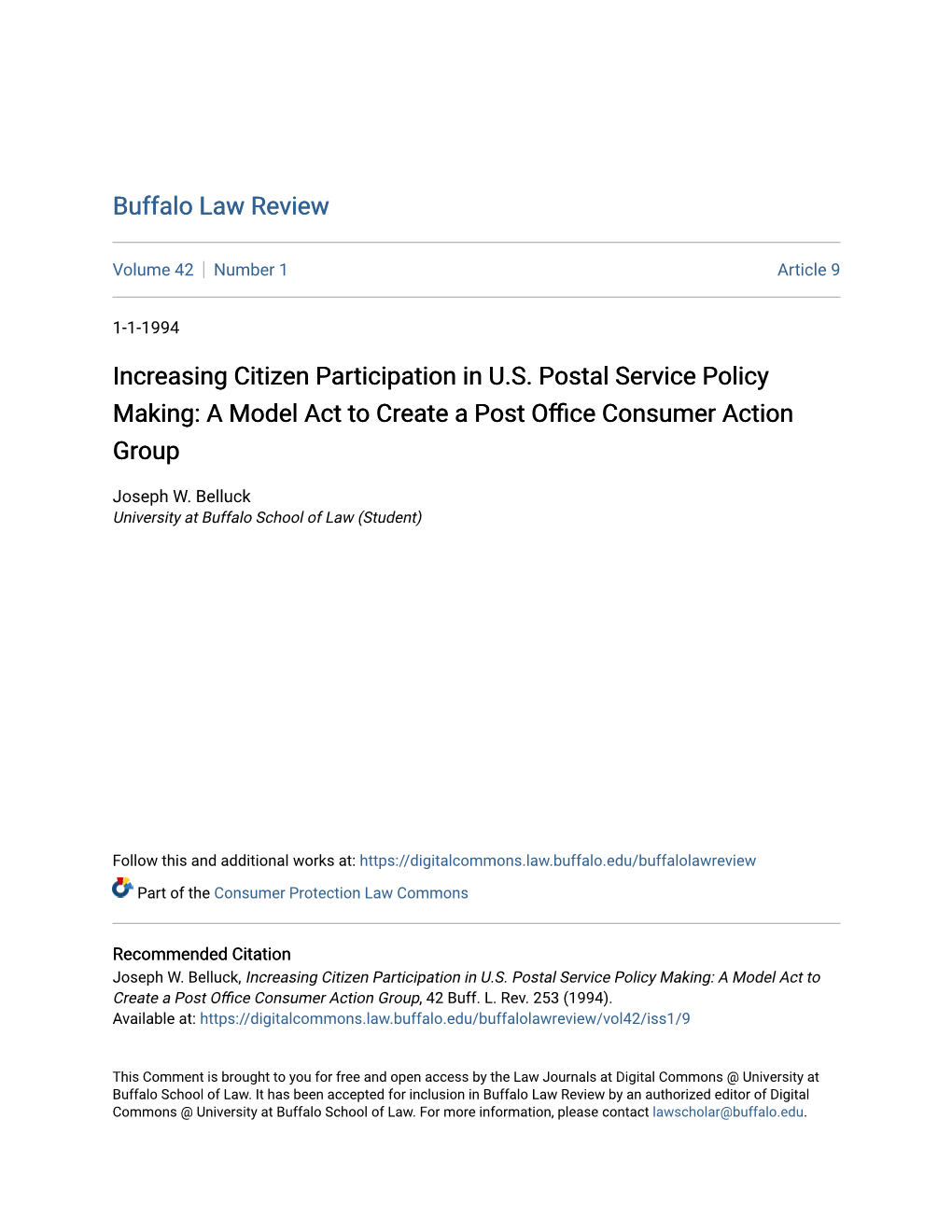 Increasing Citizen Participation in US Postal Service Policy Making