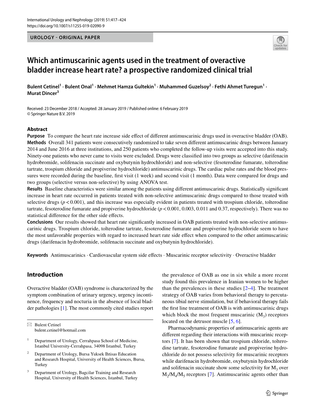 Which Antimuscarinic Agents Used in the Treatment of Overactive Bladder Increase Heart Rate? a Prospective Randomized Clinical Trial