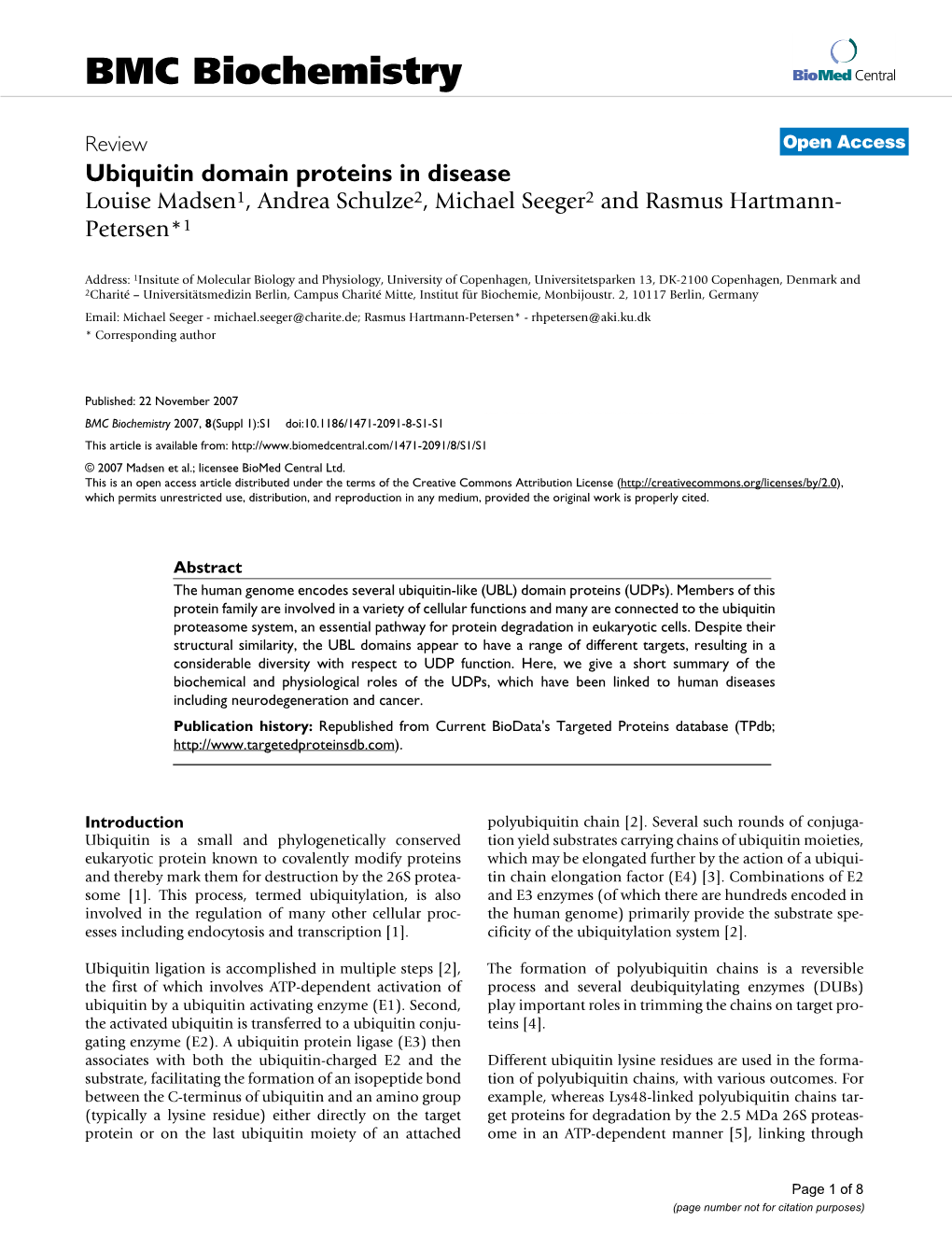 View Open Access Ubiquitin Domain Proteins in Disease Louise Madsen1, Andrea Schulze2, Michael Seeger2 and Rasmus Hartmann- Petersen*1