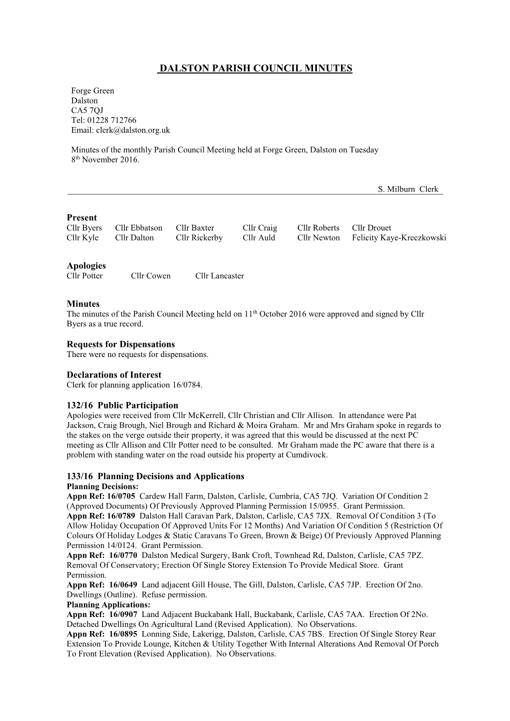 Dalston Parish Council Minutes