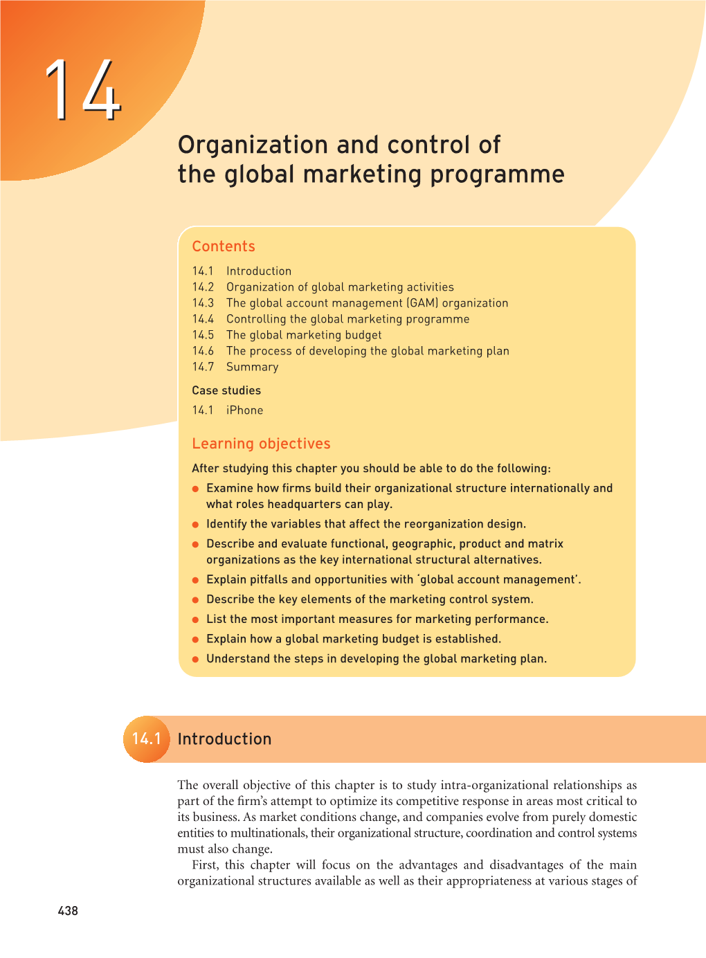 Organization and Control of the Global Marketing Programme