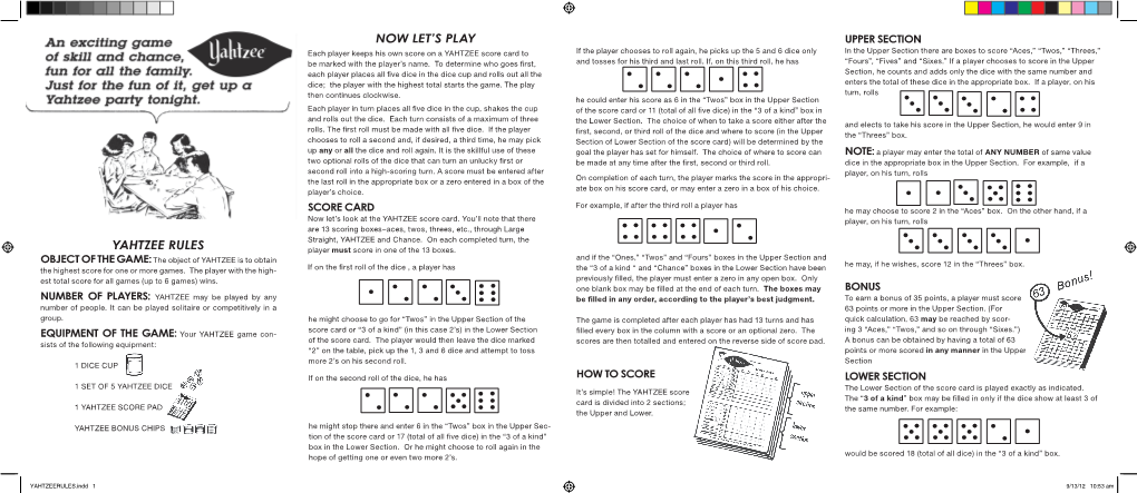 Yahtzee Rules Now Let's Play