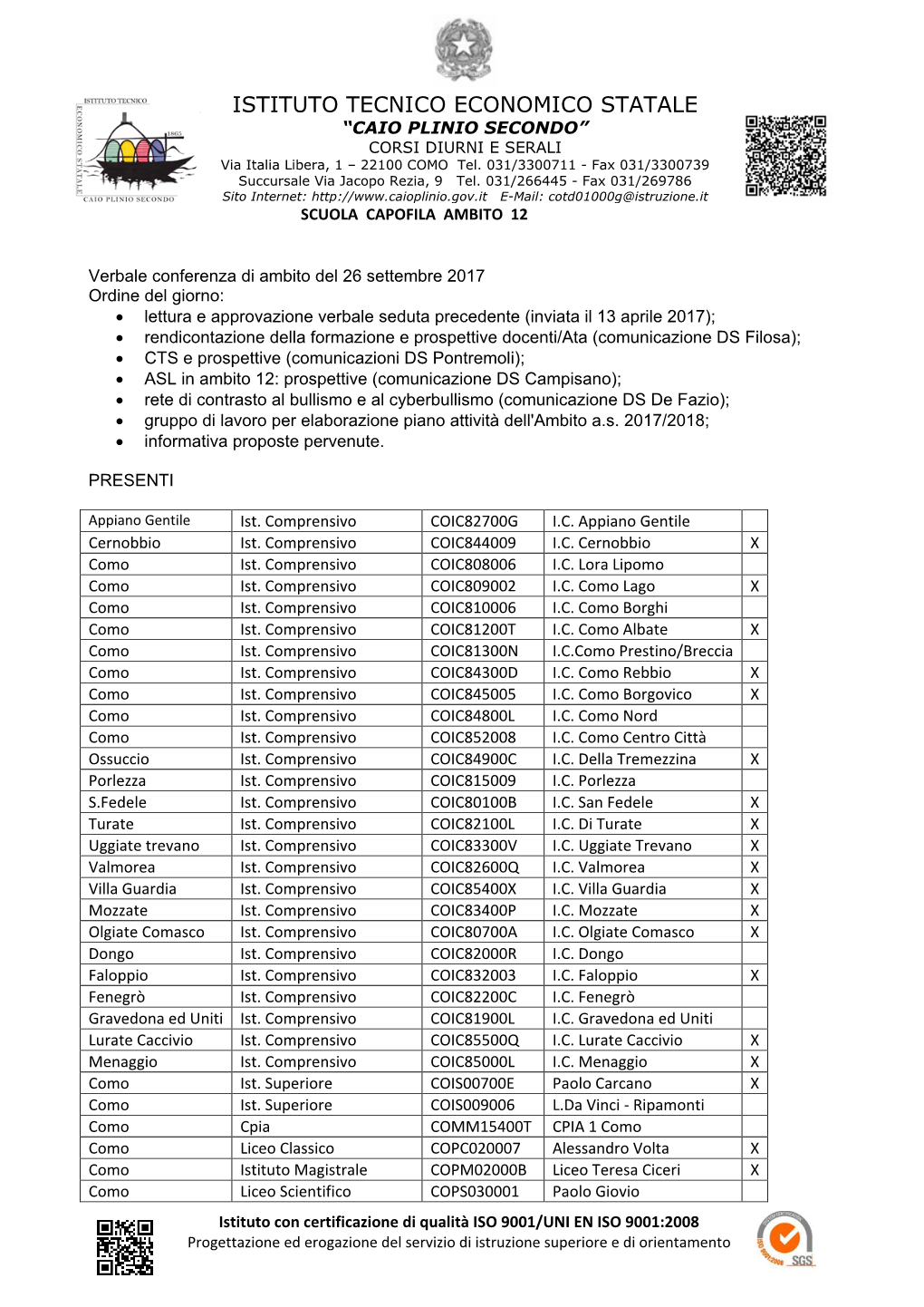 ISTITUTO TECNICO ECONOMICO STATALE “CAIO PLINIO SECONDO” CORSI DIURNI E SERALI Via Italia Libera, 1 – 22100 COMO Tel