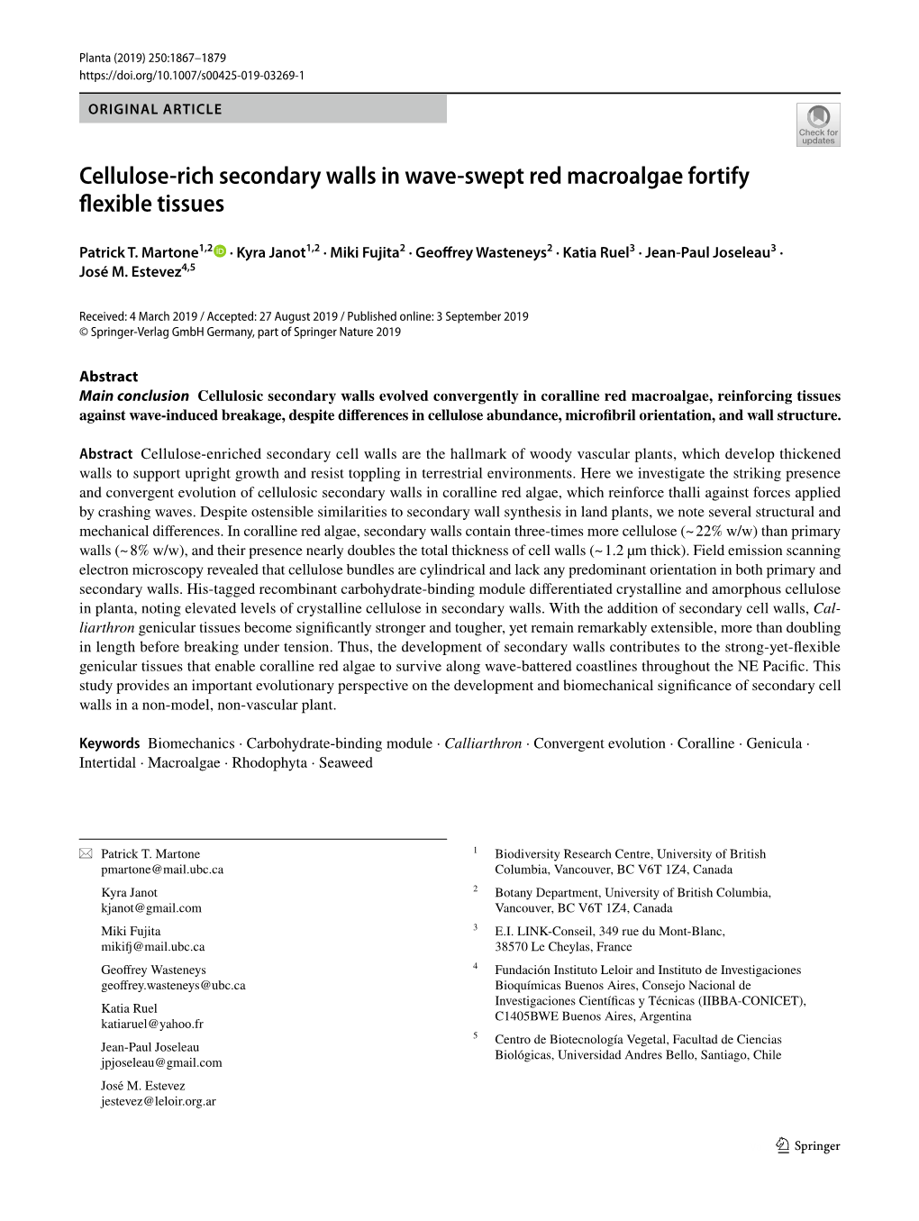 Cellulose-Rich Secondary Walls in Wave-Swept Red Macroalgae Fortify