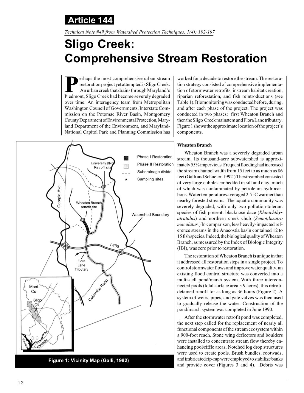 Article 144; Sligo Creek: Comprehensive Stream Restoration