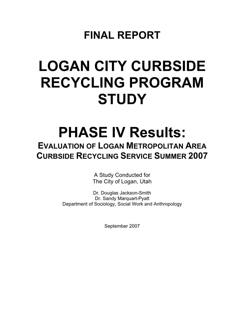 Logan City Curbside Recycling Program Study