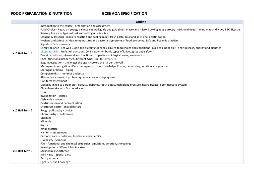 Food Preparation & Nutrition Gcse Aqa Specification