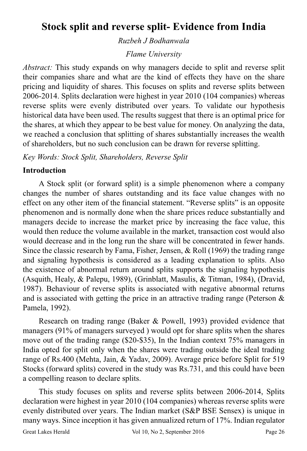 Stock Split and Reverse Split- Evidence from India