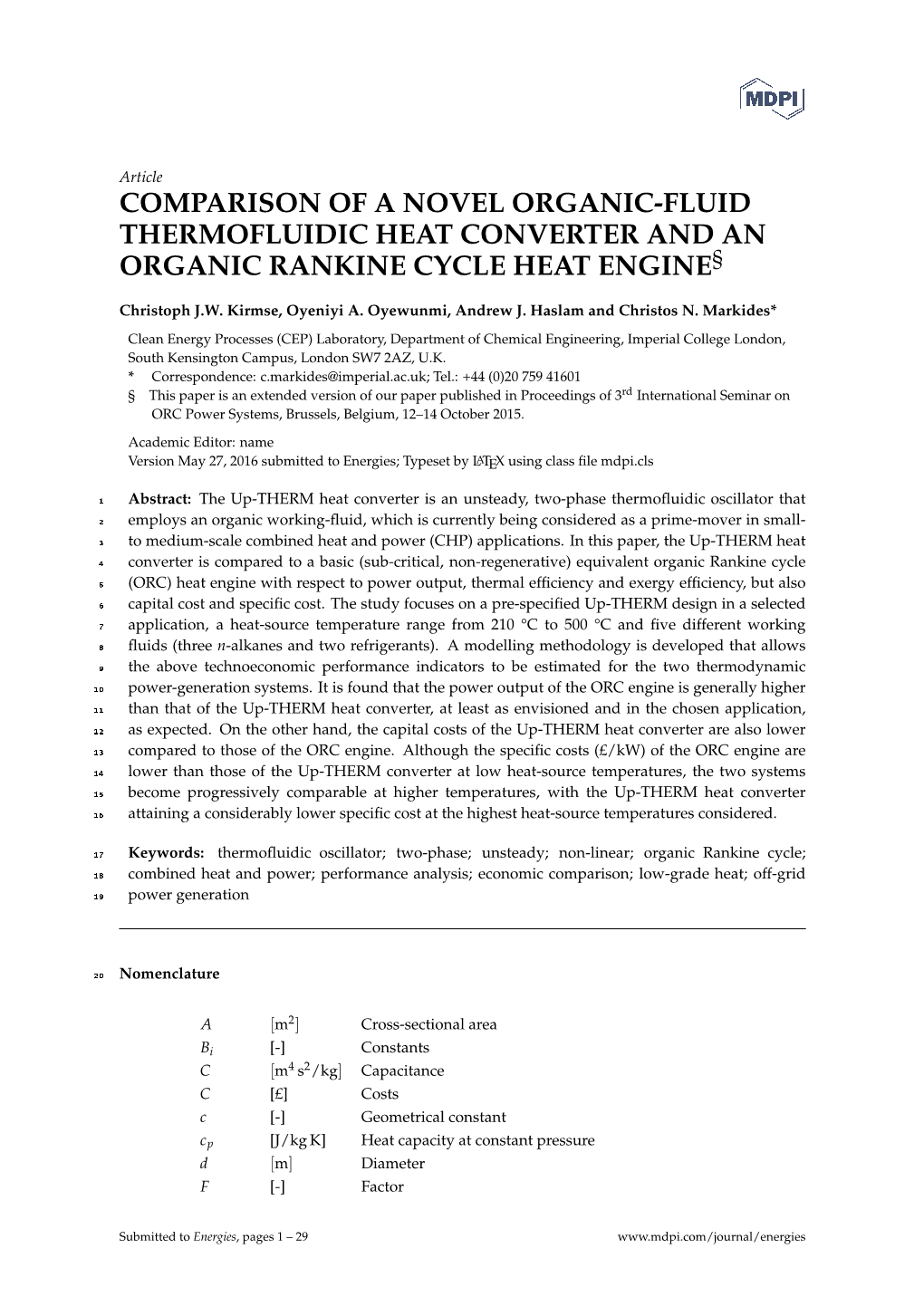 Comparison of a Novel Organic-Fluid Thermofluidic Heat Converter and an Organic Rankine Cycle Heat Engine§